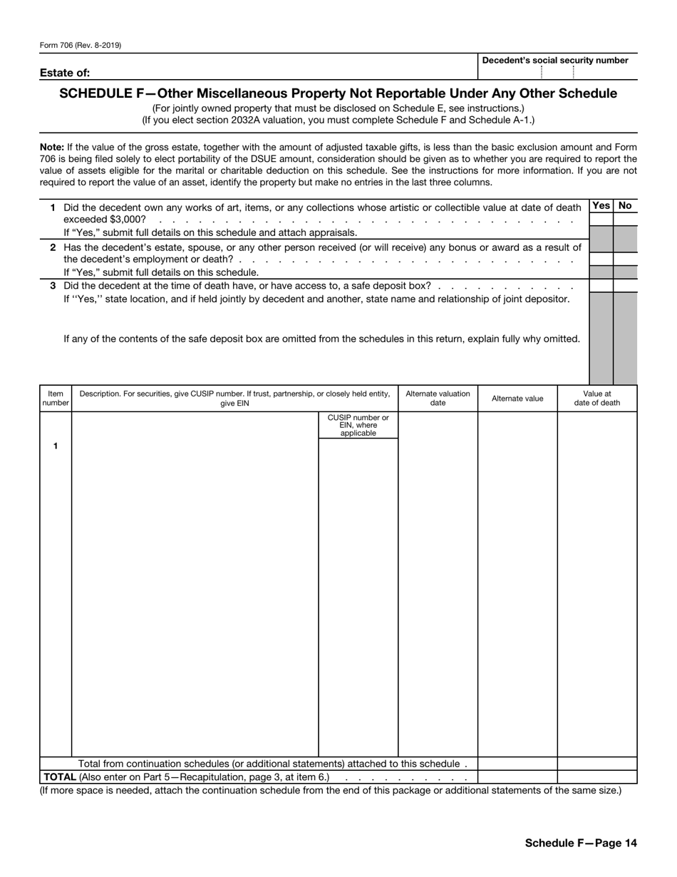 IRS Form 706 United States Estate (And Generation-Skipping Transfer) Tax Return, Page 14