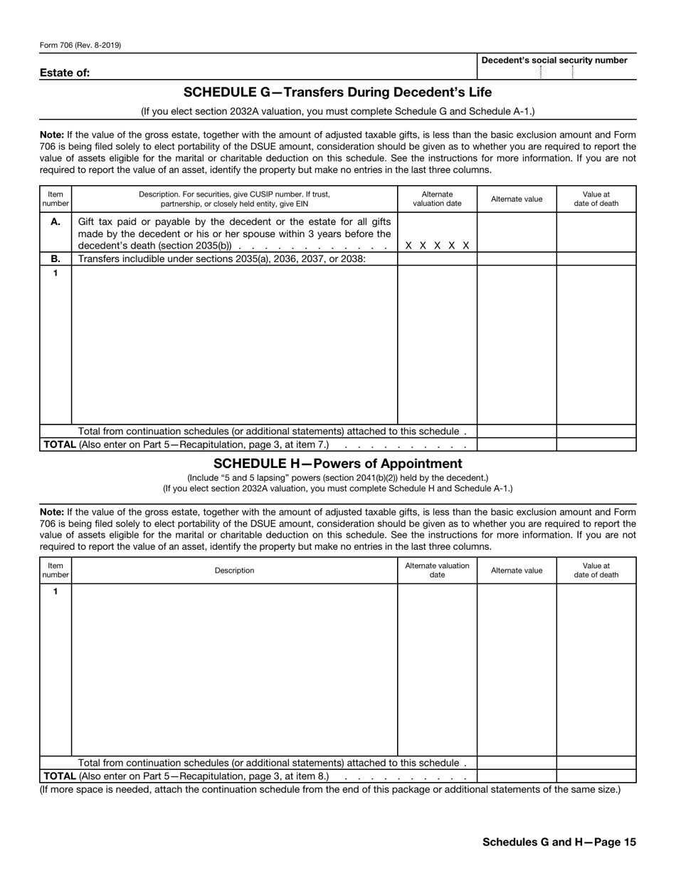 IRS Form 706 United States Estate (And Generation-Skipping Transfer) Tax Return, Page 15
