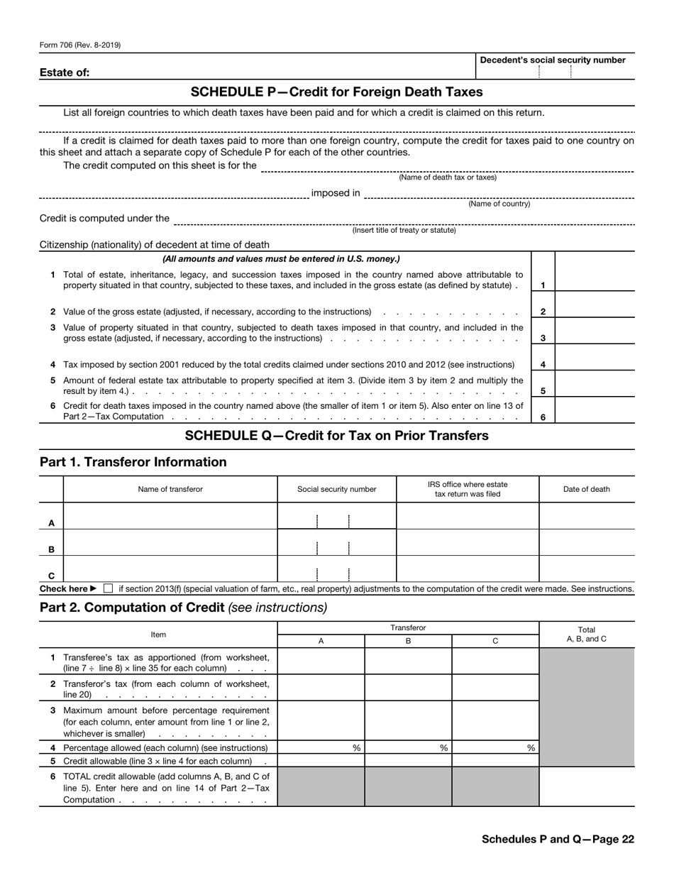 IRS Form 706 Download Fillable PDF or Fill Online United States Estate ...