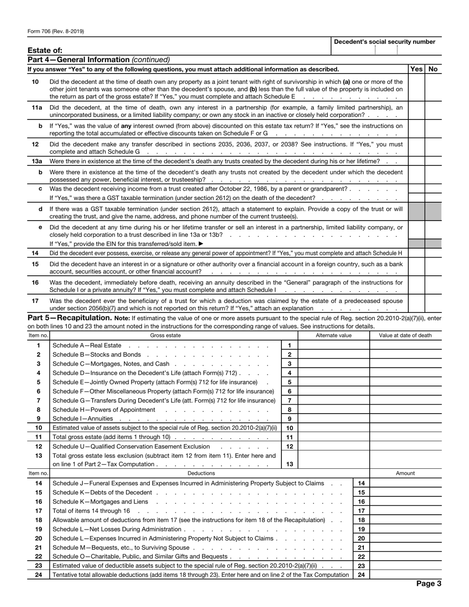 IRS Form 706 Download Fillable PDF or Fill Online United States Estate ...