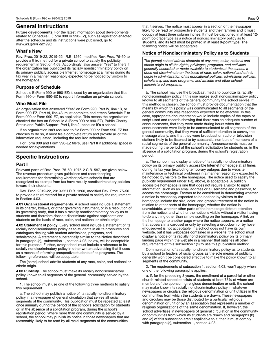 IRS Form 990 (990-EZ) Schedule E Schools, Page 3