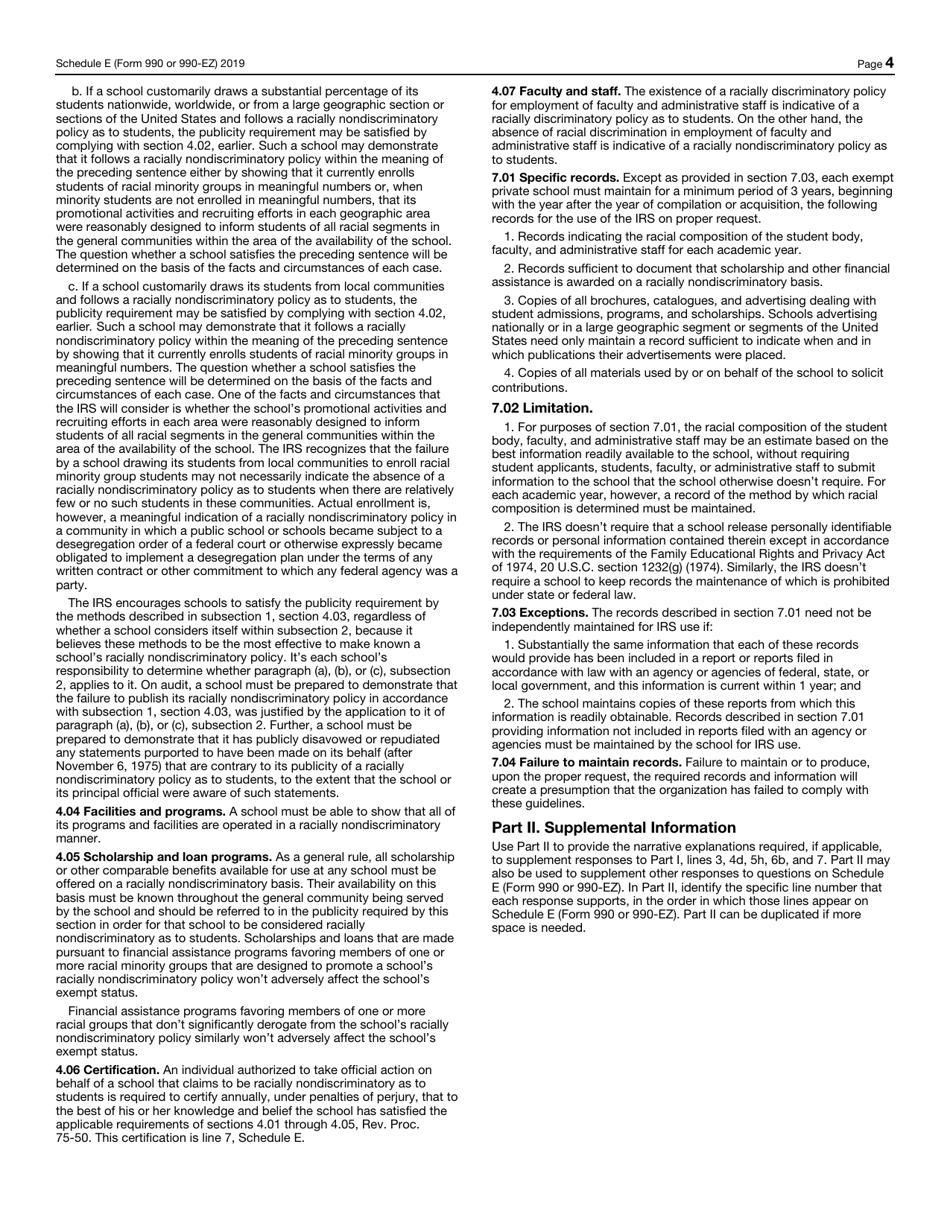 IRS Form 990 (990-EZ) Schedule E Schools, Page 4