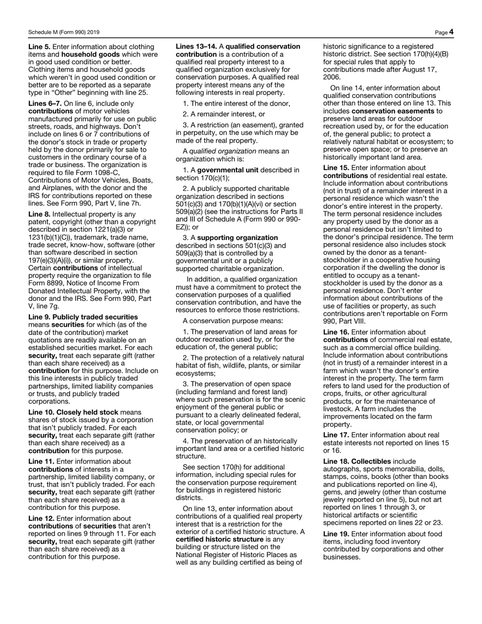 IRS Form 990 Schedule M Noncash Contributions, Page 4