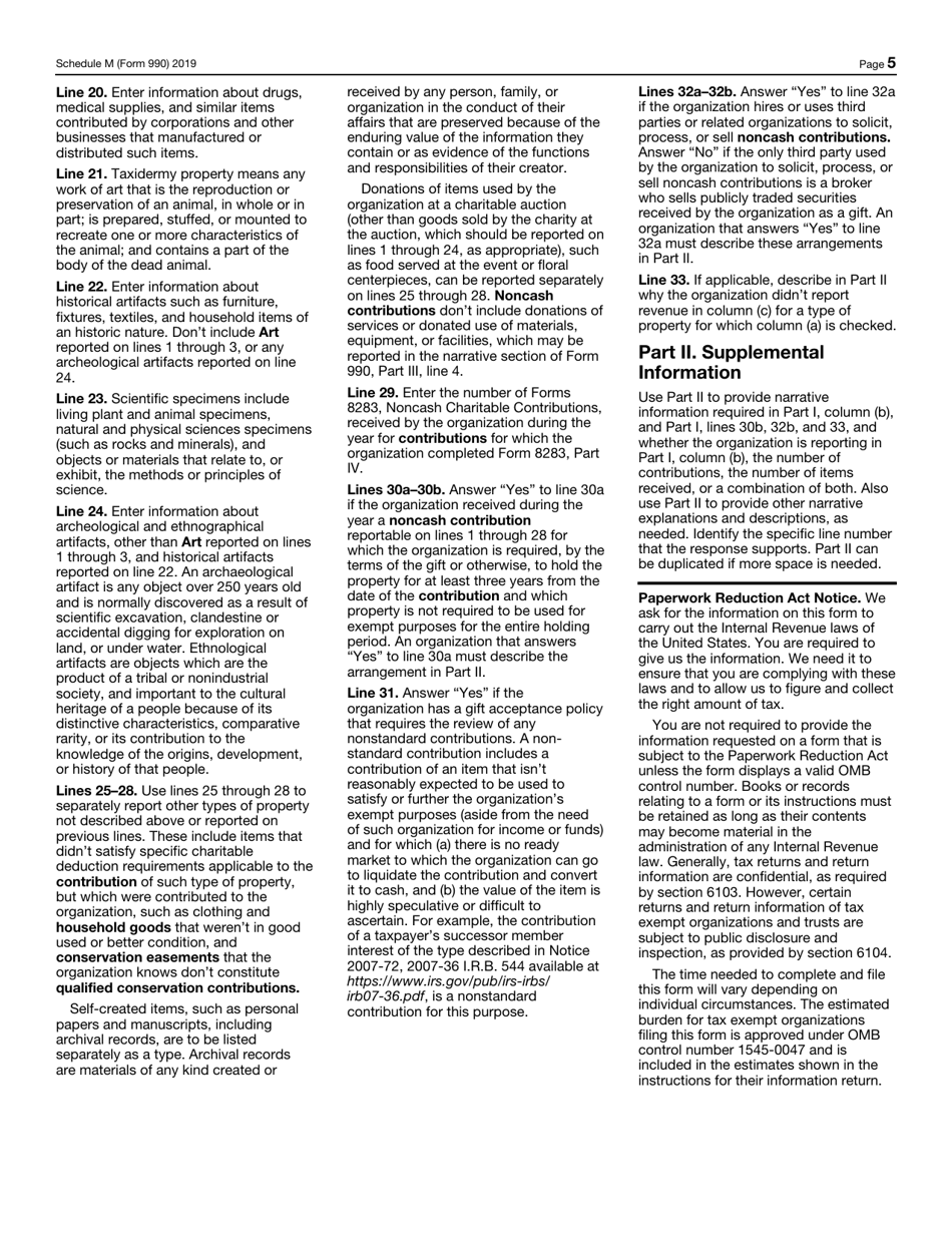 IRS Form 990 Schedule M Noncash Contributions, Page 5