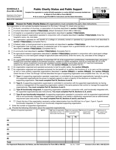 IRS Form 990 (990-EZ) Schedule A 2019 Printable Pdf