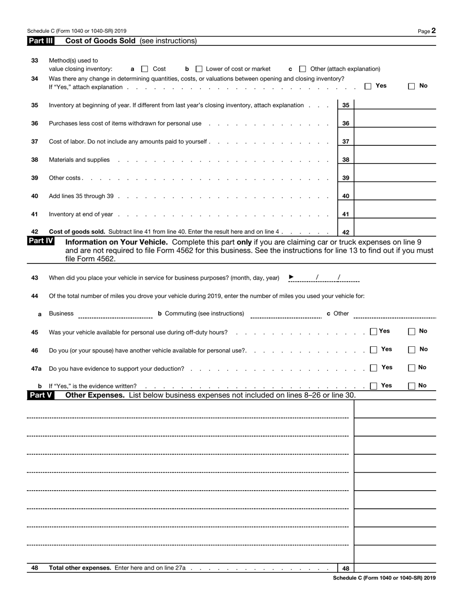 IRS Form 1040 (1040SR) Schedule C 2019 Fill Out, Sign Online and