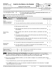 Document preview: IRS Form 1040 (1040-SR) Schedule R Credit for the Elderly or the Disabled, 2019