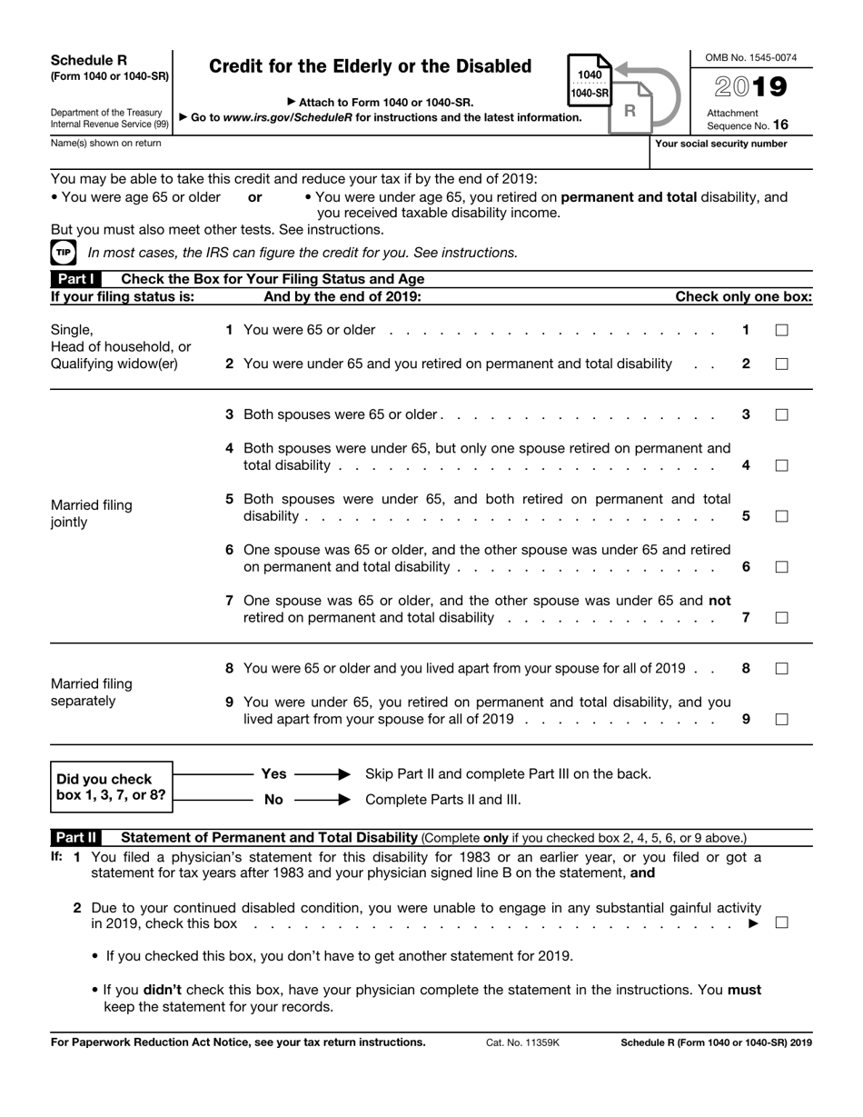 IRS Form 1040 1040 SR Schedule R 2019 Fill Out Sign Online And Download Fillable PDF