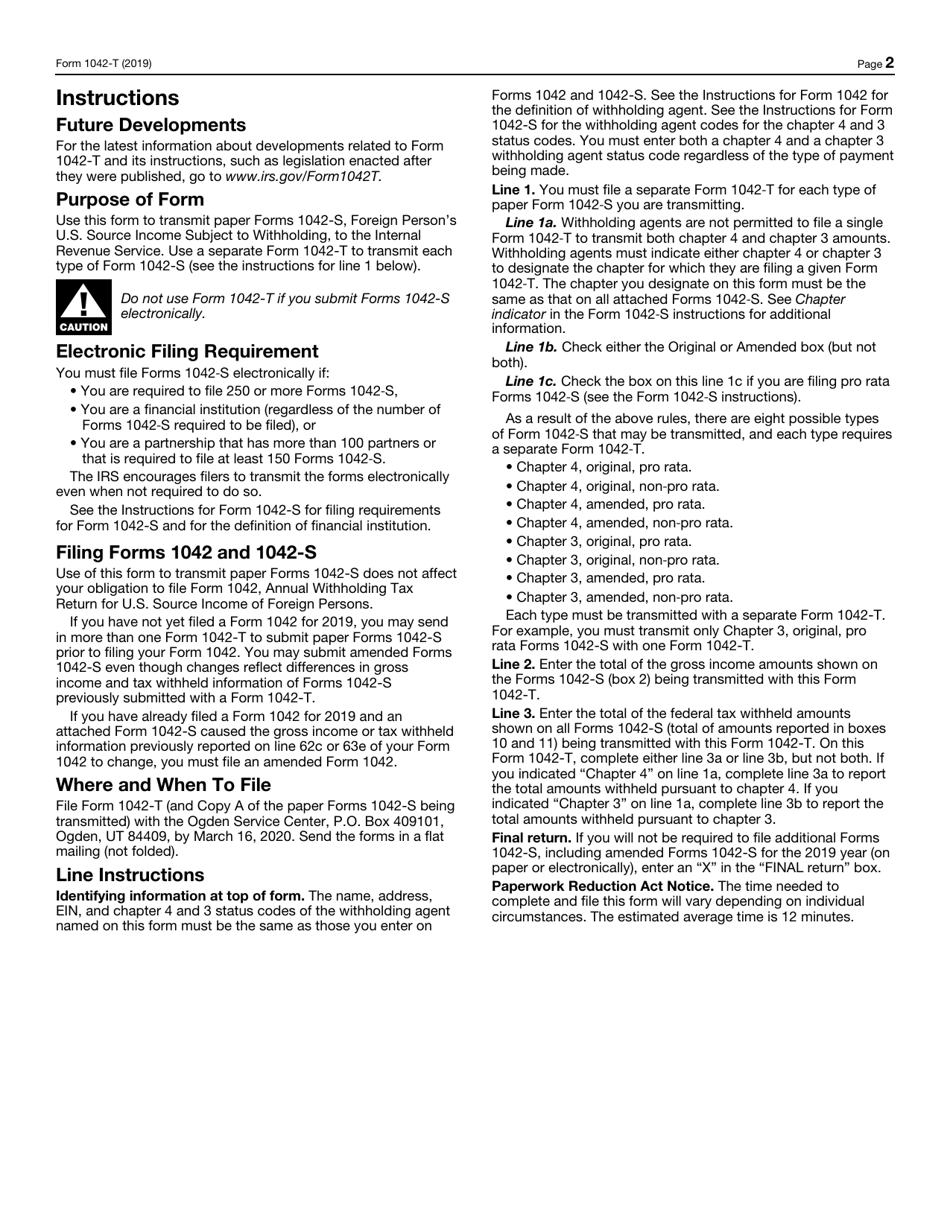 IRS Form 1042-T Annual Summary and Transmittal of Forms 1042-s, Page 2
