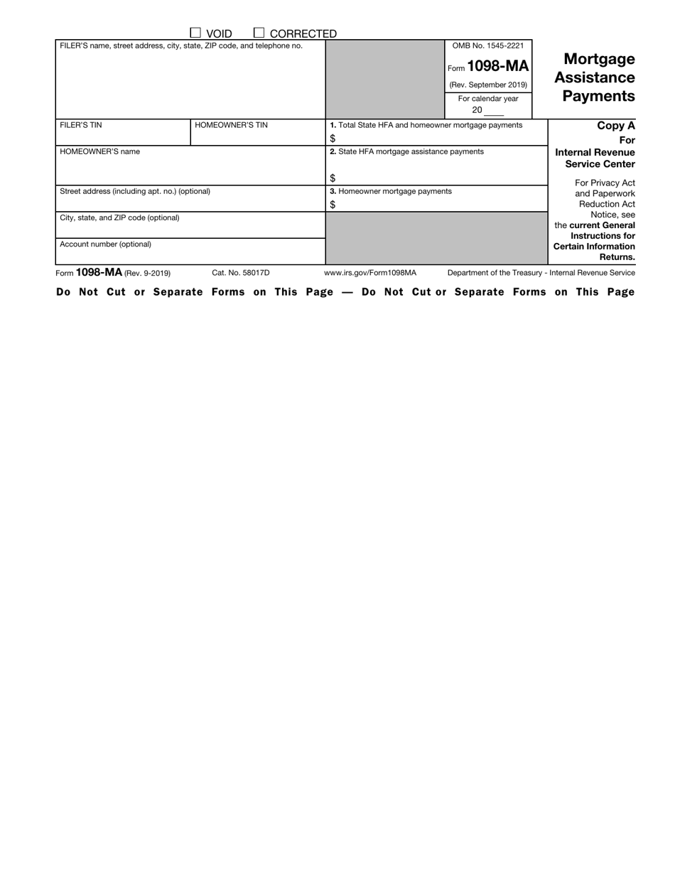 IRS Form 1098-MA Mortgage Assistance Payments, Page 1