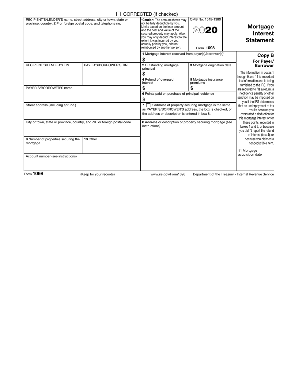 IRS Form 1098 - 2020 - Fill Out, Sign Online and Download Fillable PDF ...