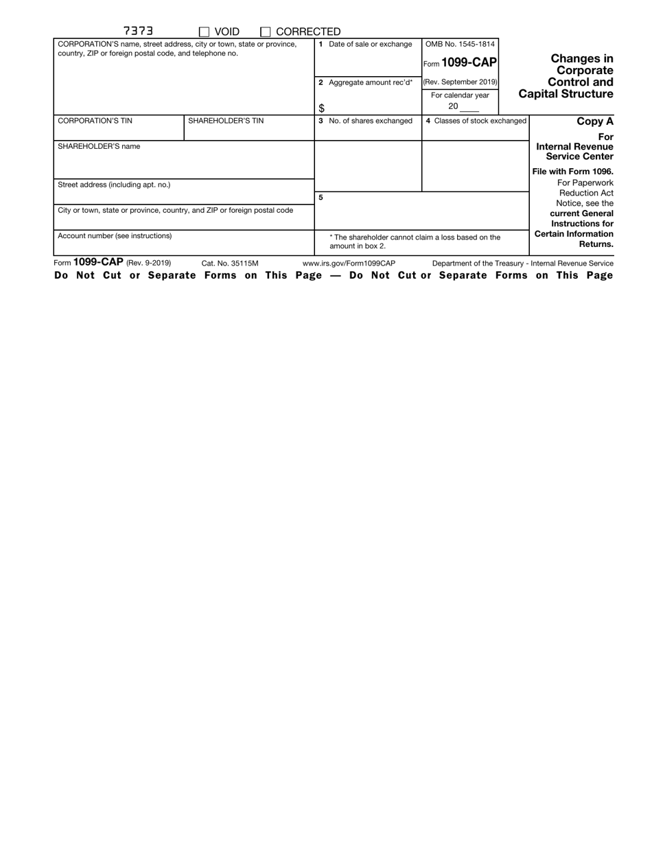 IRS Form 1099-CAP Changes in Corporate Control and Capital Structure, Page 1
