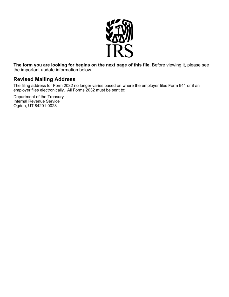 IRS Form 2032 Contract Coverage Under Title II of the Social Security Act, Page 1