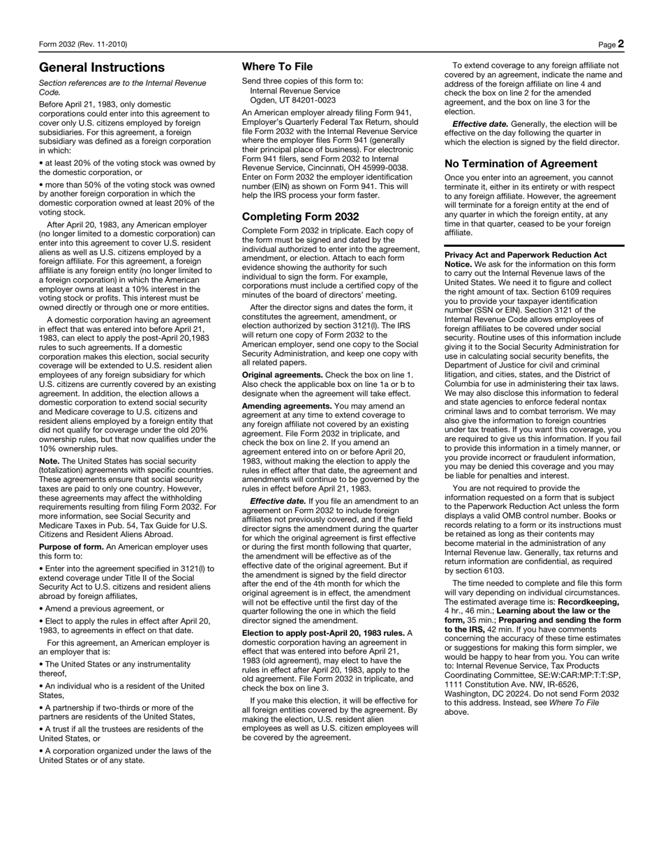 IRS Form 2032 Contract Coverage Under Title II of the Social Security Act, Page 3