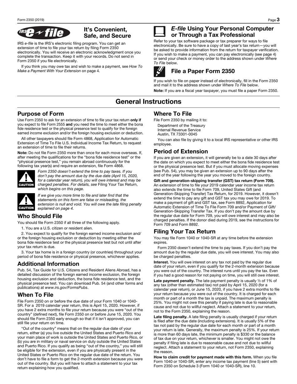 IRS Form 2350 Application for Extension of Time to File U.S. Income Tax Return, Page 3