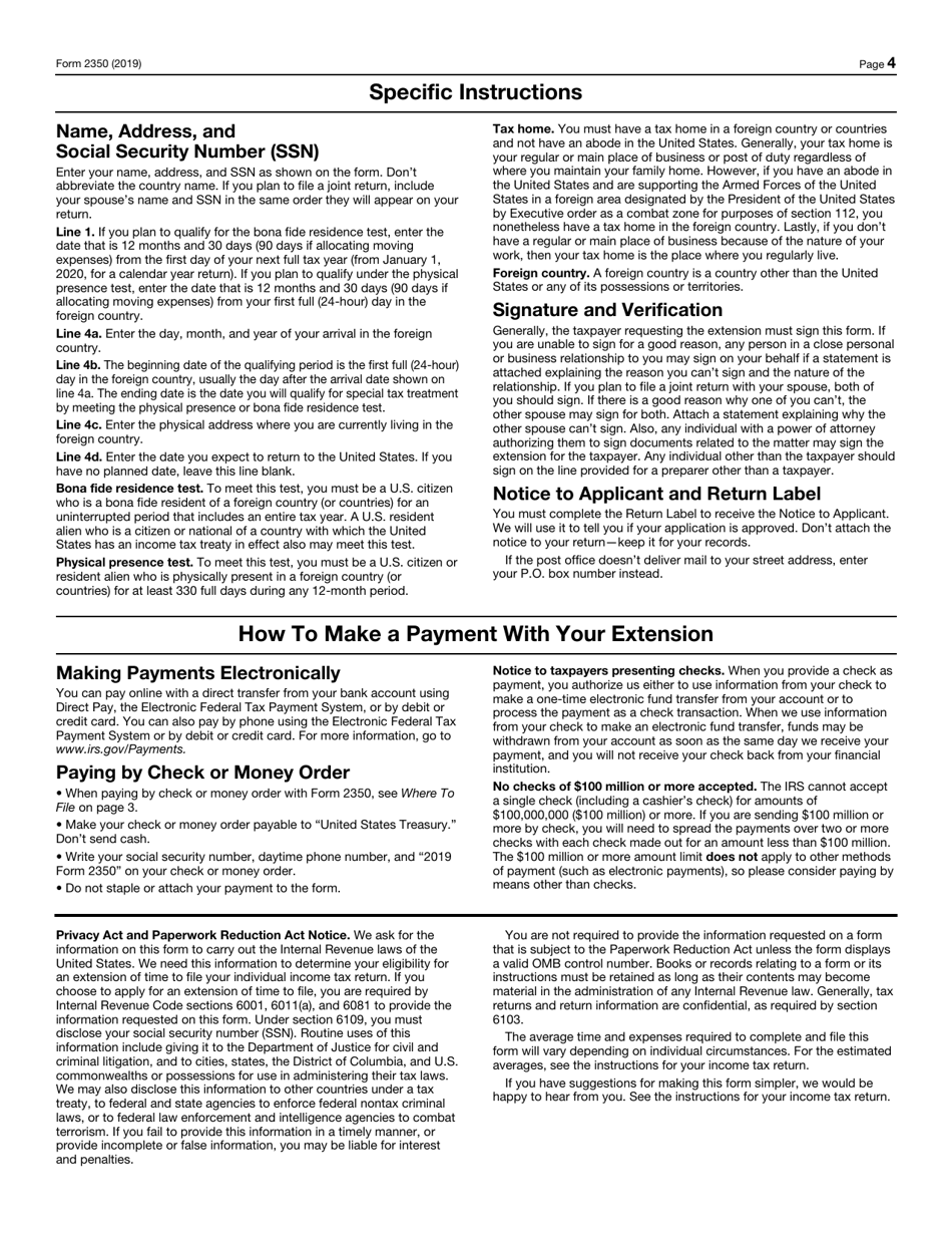 IRS Form 2350 Application for Extension of Time to File U.S. Income Tax Return, Page 4