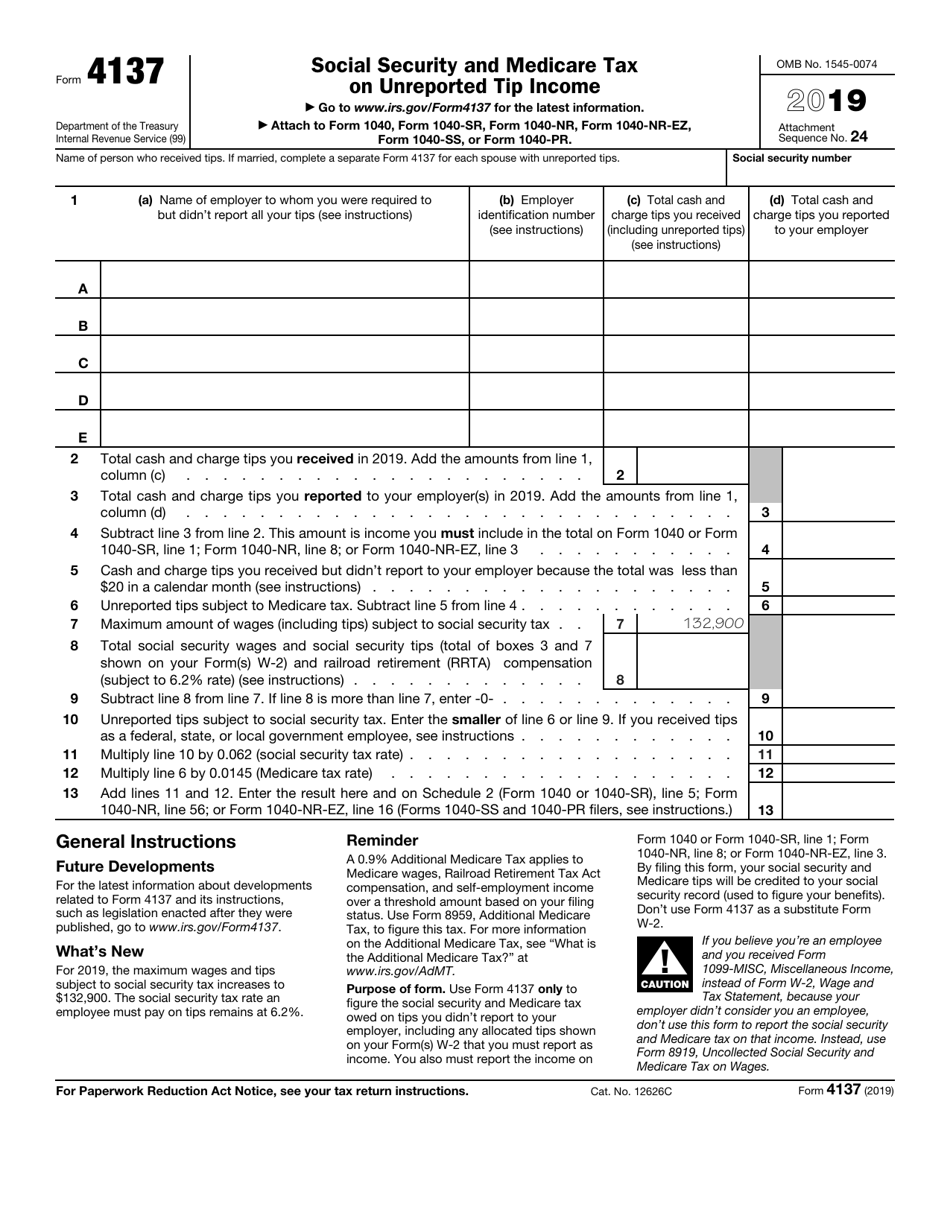 IRS Form 4137 Social Security and Medicare Tax on Unreported Tip Income, Page 1