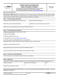 Document preview: IRS Form 4506-F Identity Theft Victim's Request for Copy of Fraudulent Tax Return