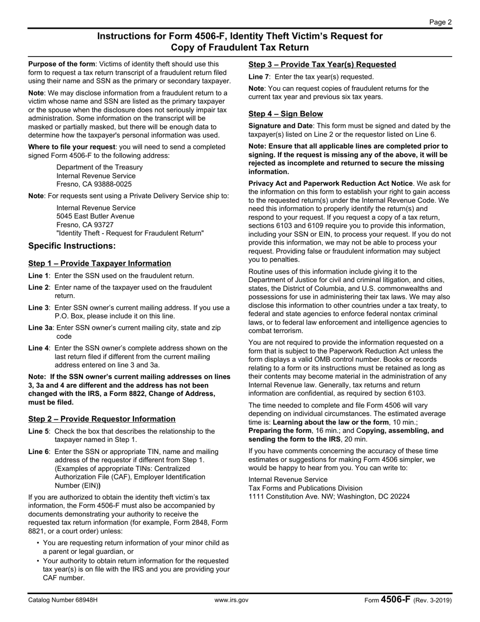 IRS Form 4506-F Identity Theft Victims Request for Copy of Fraudulent Tax Return, Page 2