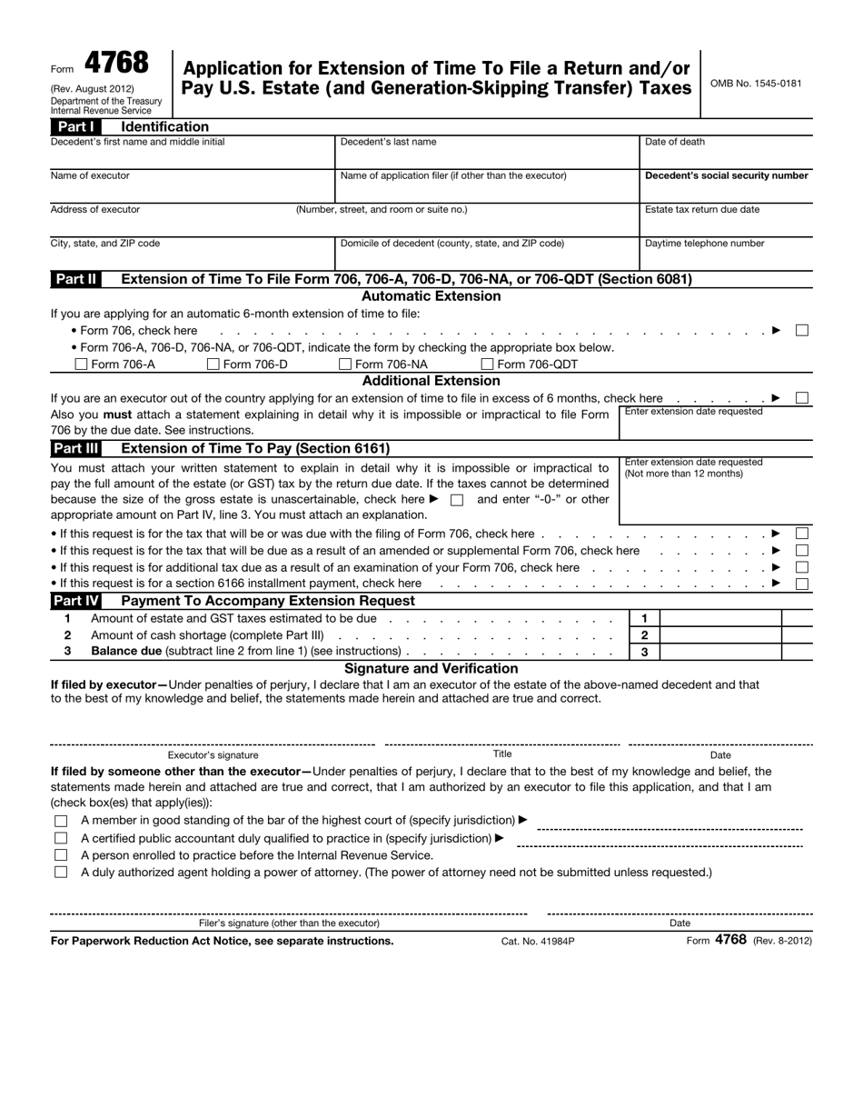 IRS Form 4768 Application for Extension of Time to File a Return and / or Pay U.S. Estate (And Generation-Skipping Transfer) Taxes, Page 3