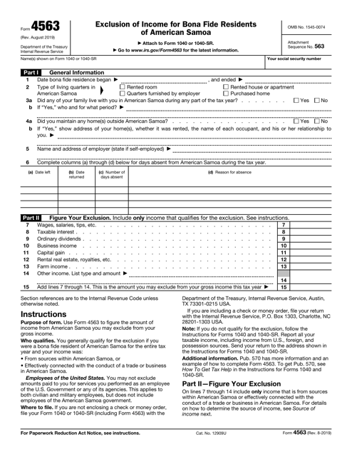 IRS Form 4563 Exclusion of Income for Bona Fide Residents of American Samoa