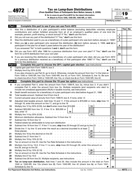 IRS Form 4972 Download Fillable PDF Or Fill Online Tax On Lump Sum 