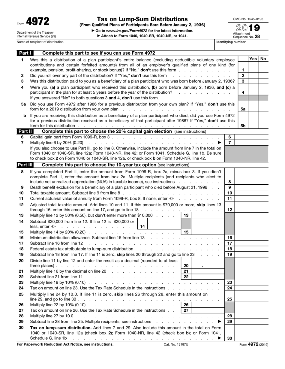 IRS Form 4972 Download Fillable PDF or Fill Online Tax on Lump-Sum