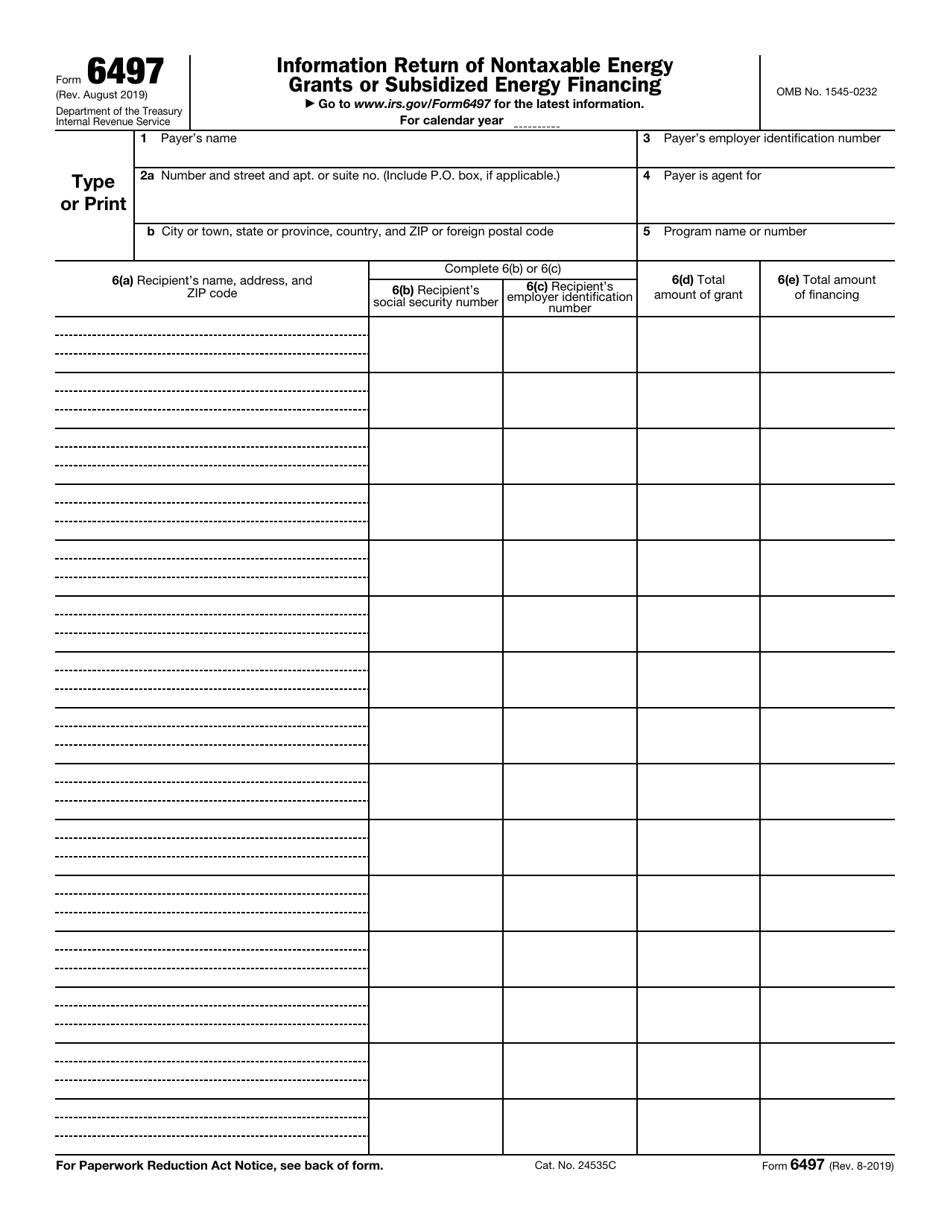 IRS Form 6497 Information Return of Nontaxable Energy Grants or Subsidized Energy Financing, Page 1