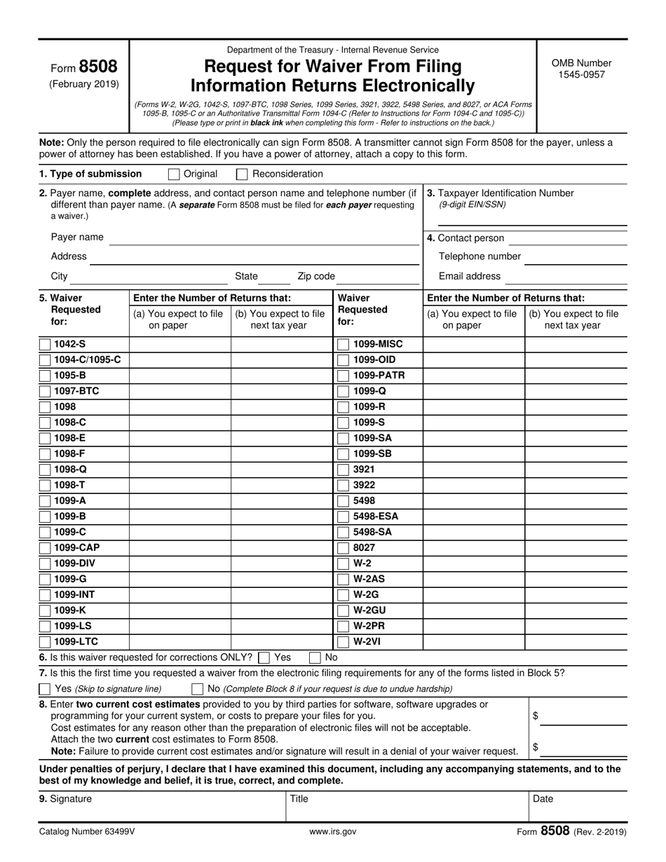 IRS Form 8508 Request for Waiver From Filing Information Returns Electronically, Page 1