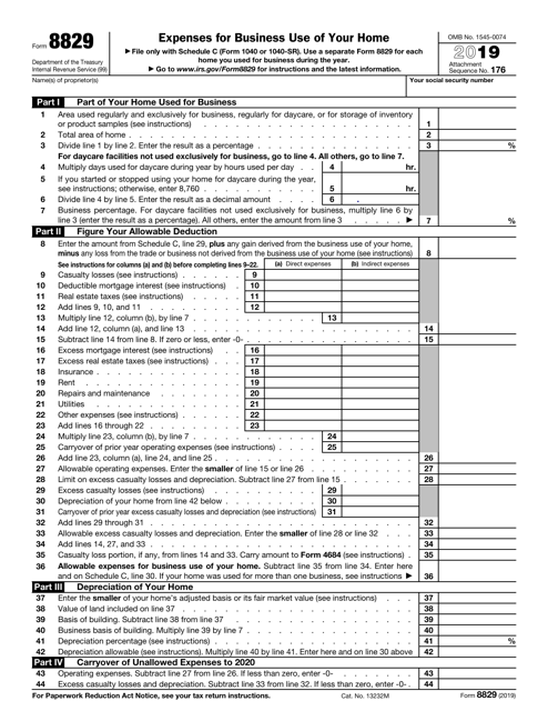 IRS Form 8829 2019 Printable Pdf