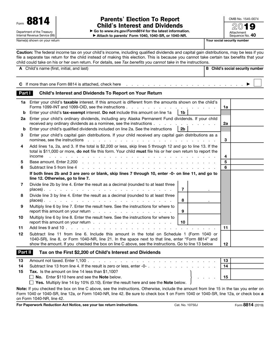 IRS Form 8814 - 2019 - Fill Out, Sign Online and Download Fillable PDF ...