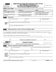 Document preview: IRS Form 8892 Application for Automatic Extension of Time to File Form 709 and/or Payment of Gift/Generation-Skipping Transfer Tax