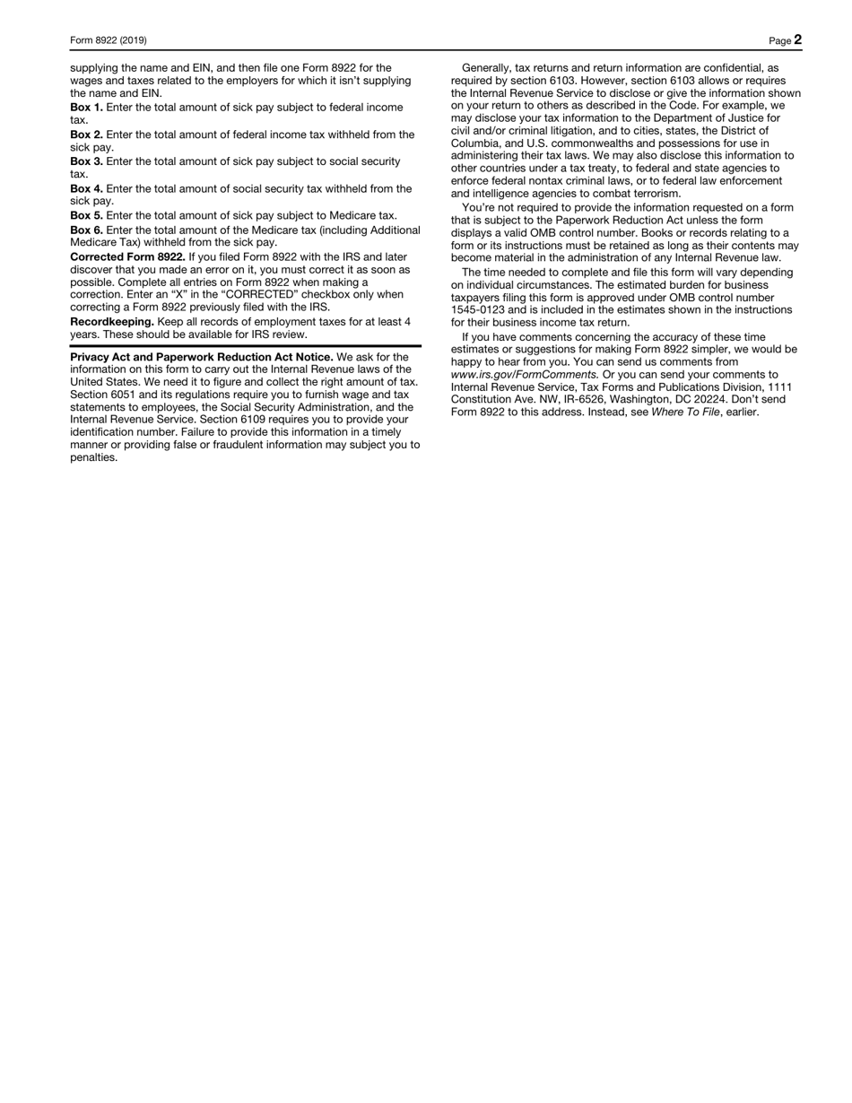 IRS Form 8922 Third-Party Sick Pay Recap, Page 2
