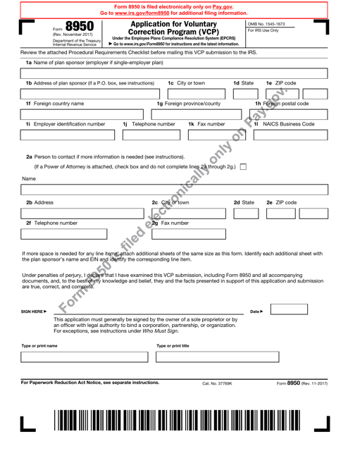 IRS Form 8950 Application for Voluntary Correction Program (Vcp)