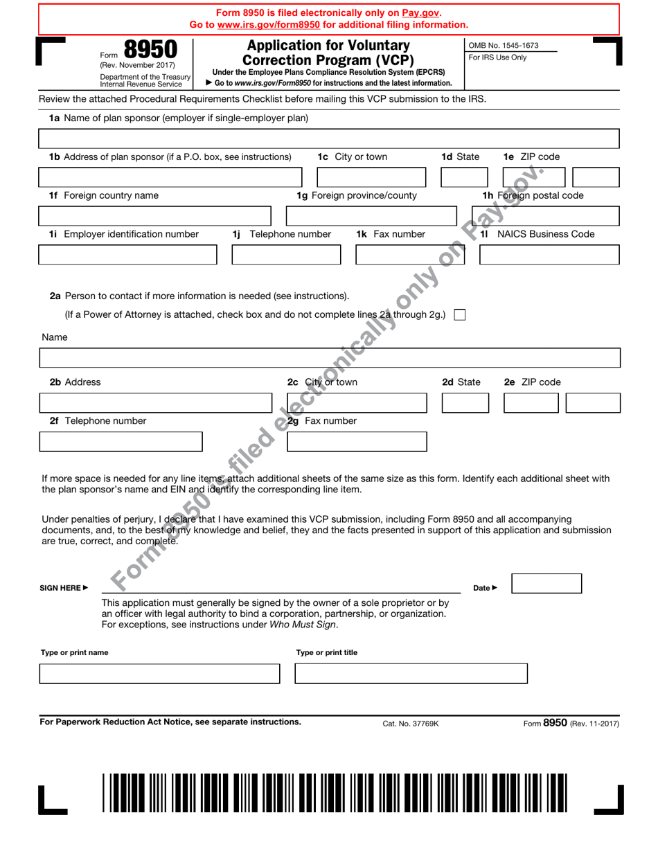 IRS Form 8950 Application for Voluntary Correction Program (Vcp), Page 1