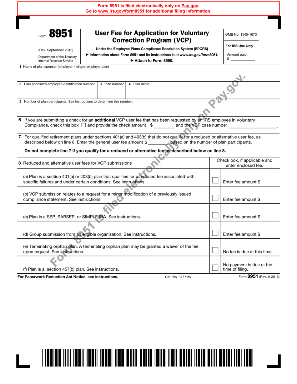 IRS Form 8951 User Fee for Application for Voluntary Correction Program (Vcp), Page 1