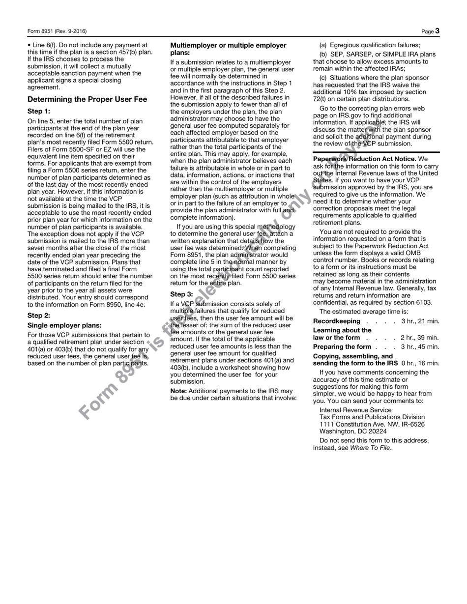 IRS Form 8951 User Fee for Application for Voluntary Correction Program (Vcp), Page 3