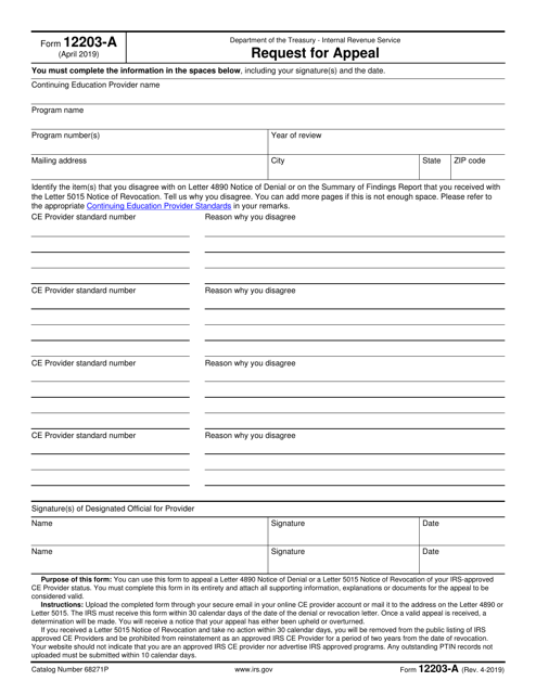 IRS Form 12203-A Request for Appeal