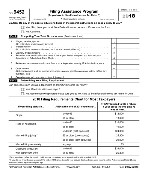 IRS Form 9452 Filing Assistance Program, 2018