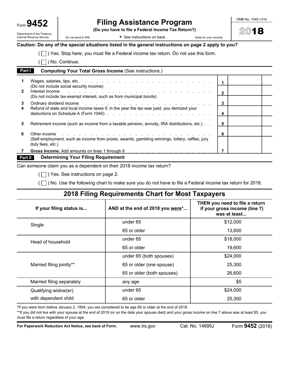IRS Form 9452 Filing Assistance Program, Page 1
