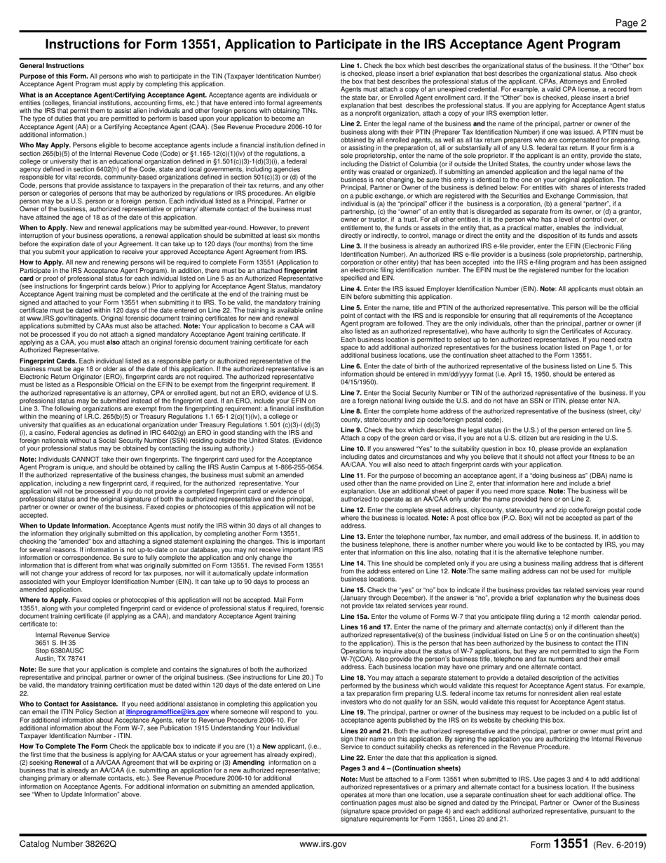 IRS Form 13551 Application to Participate in the IRS Acceptance Agent Program, Page 2
