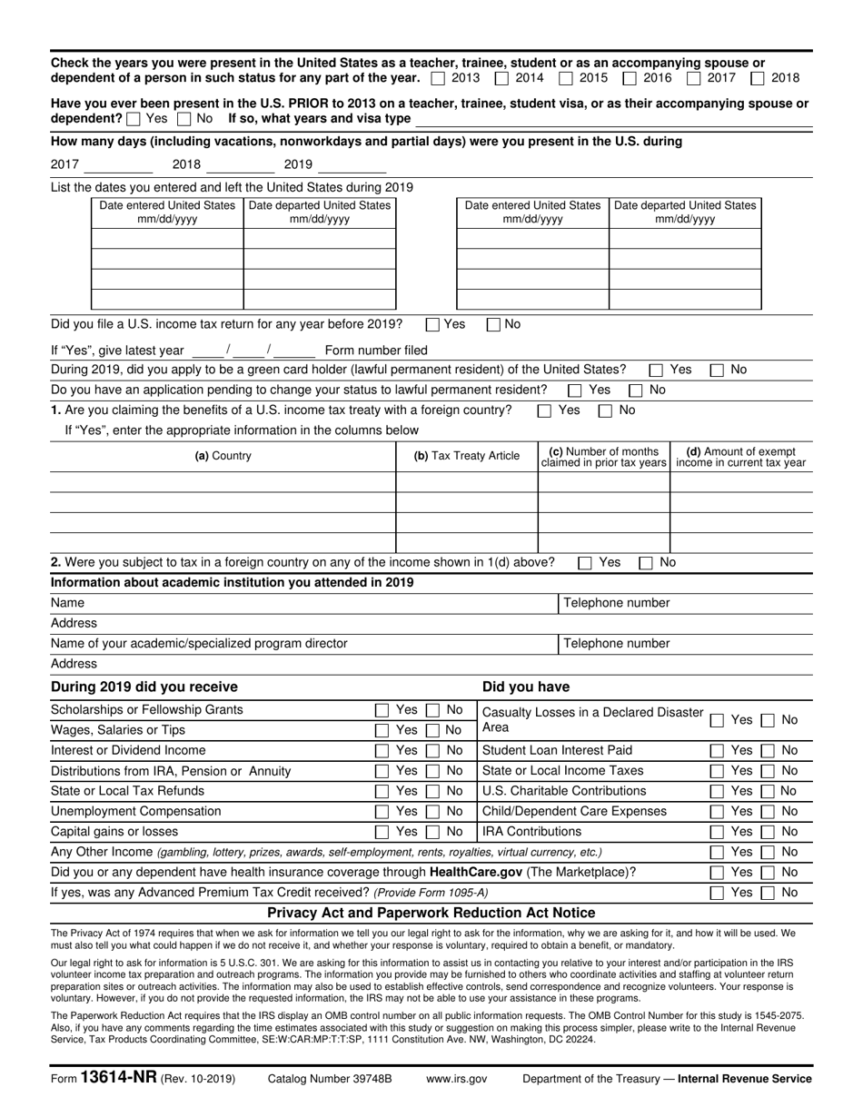 IRS Form 13614-NR Nonresident Alien Intake and Interview Sheet, Page 2