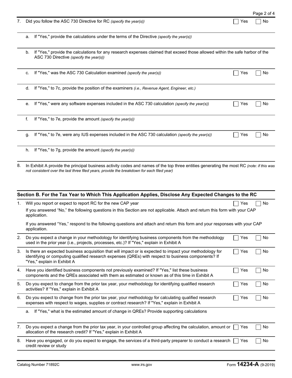 IRS Form 14234-A Compliance Assurance Process (CAP) Research Credit Questionnaire (Crcq), Page 2