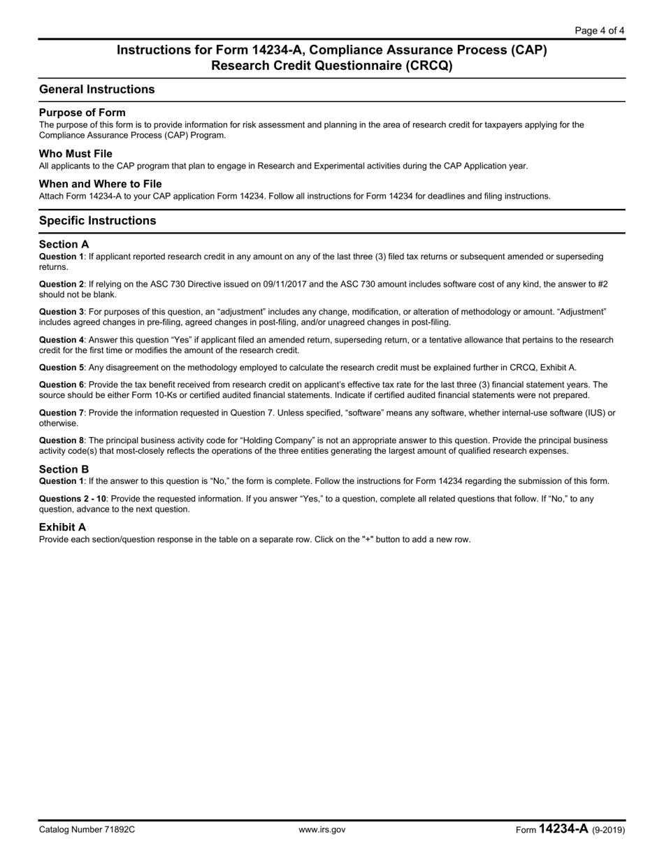IRS Form 14234-A Compliance Assurance Process (CAP) Research Credit Questionnaire (Crcq), Page 4