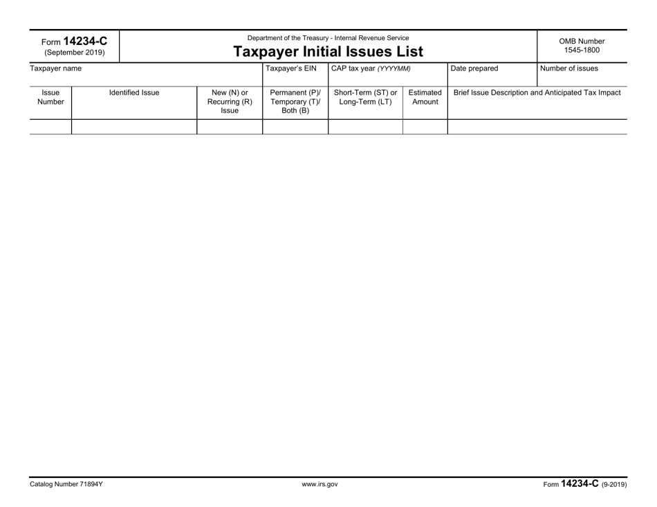 IRS Form 14234-C Taxpayer Initial Issues List, Page 1
