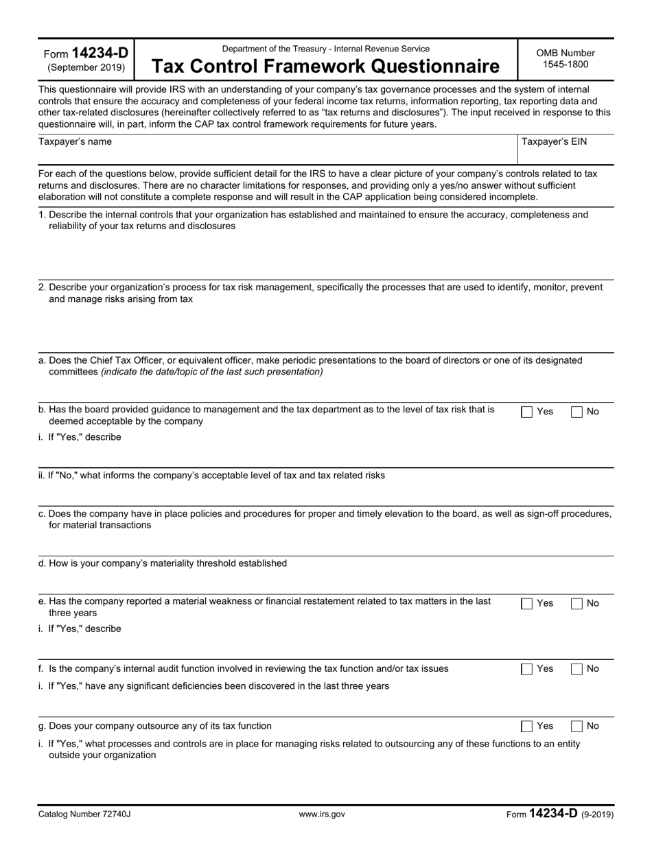 IRS Form 14234-D Tax Control Framework Questionnaire, Page 1