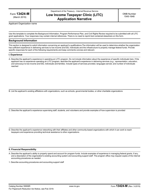 IRS Form 13424-M Low Income Taxpayer Clinic (Litc) Application Narrative