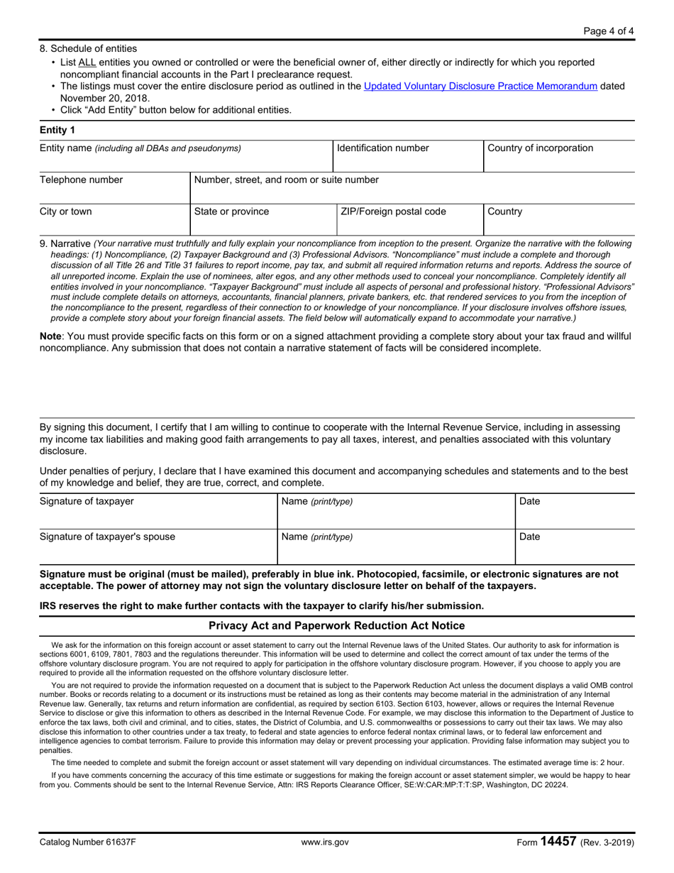 IRS Form 14457 Voluntary Disclosure Practice Preclearance Request and Application, Page 4