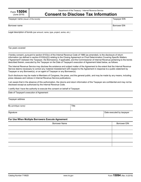 IRS Form 15094  Printable Pdf