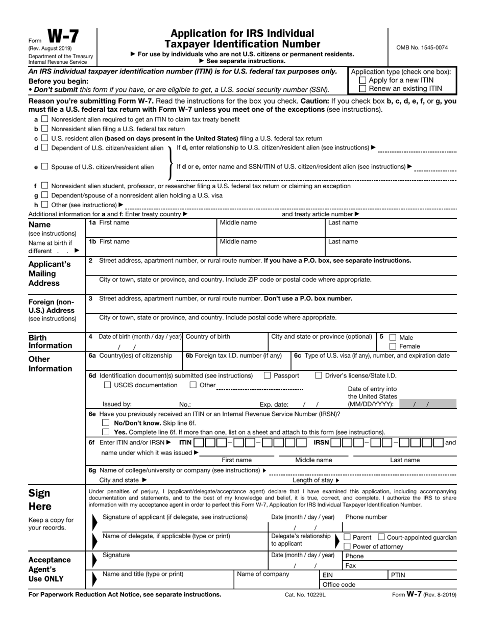 IRS Form W-7 Application for IRS Individual Taxpayer Identification Number, Page 1